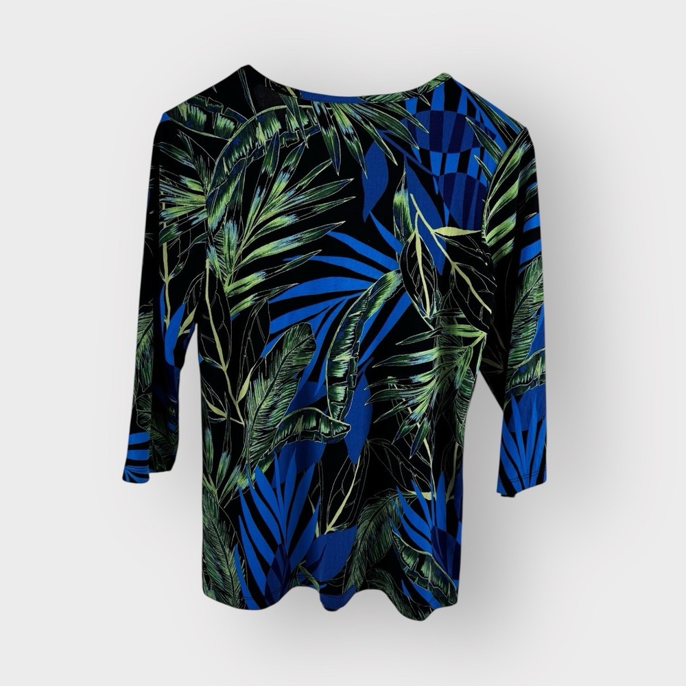 Susan Graver Liquid Knit Popover Top Vibrant Tropical Palm 3/4 Sleeves Size XS - Picture 4 of 12
